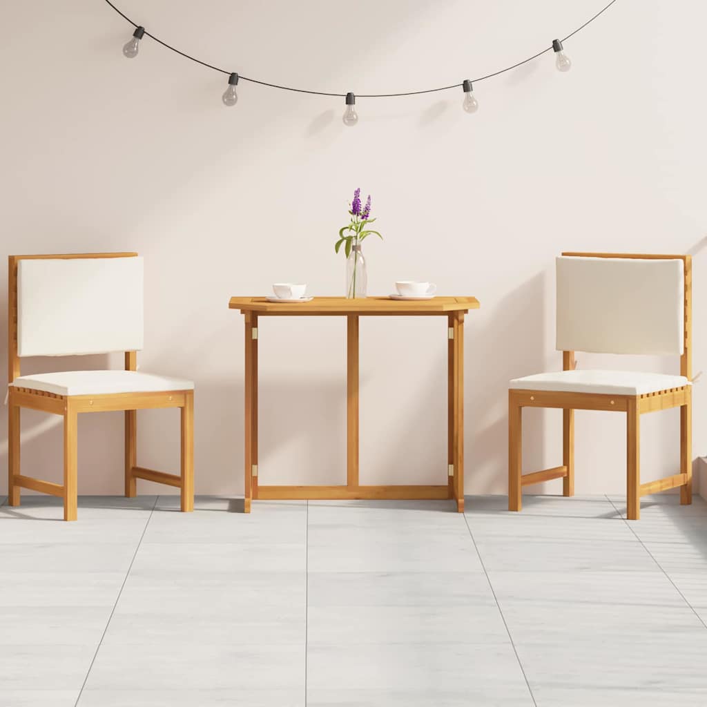3-teiliges Garten-Bistro-Set mit Kissen aus massivem Akazienholz
